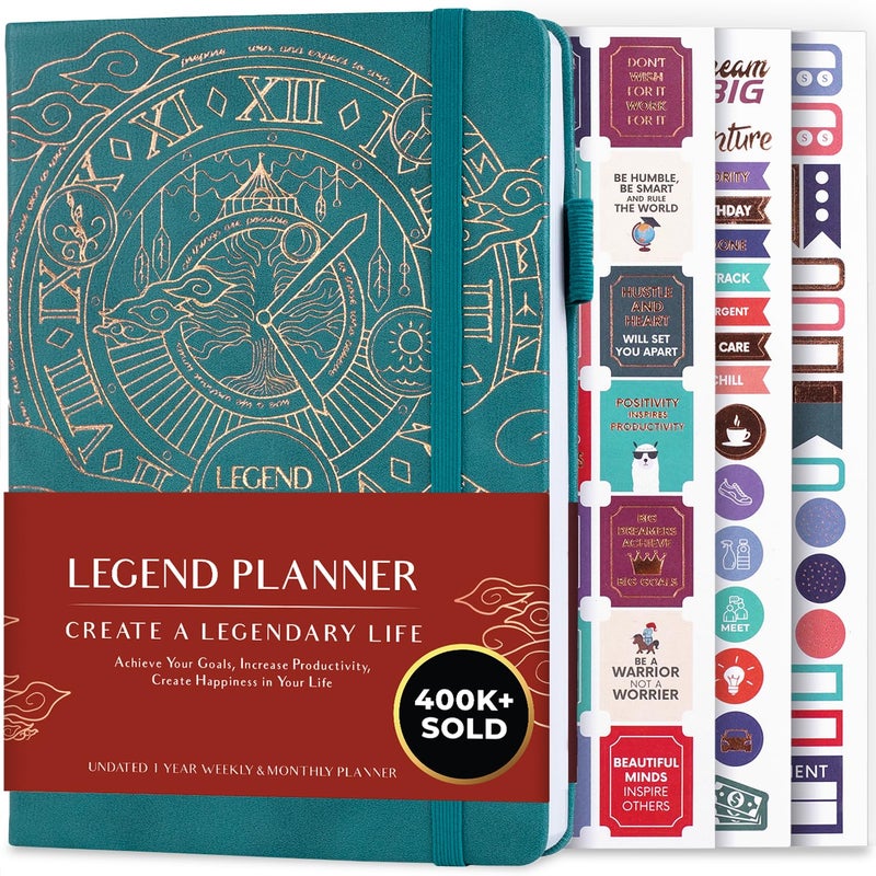Legend Planner â€“ Weekly & Monthly Life Planner to Hit Your Goals & Live Happier. Organizer Notebook & Productivity Journal. A5 (Dark Teal) - Image 1